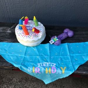 DOG BIRTHDAY TOYS AND BANDANA